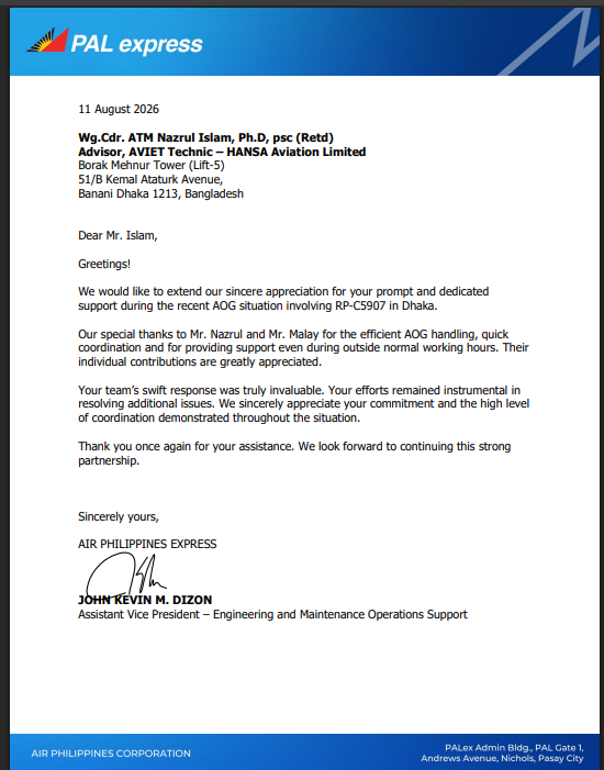 Drukair Appreciation Letter